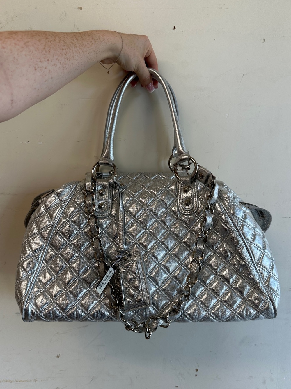 Y2K Bebe silver quilted lambskin bag